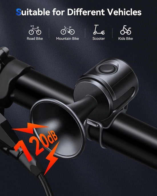 Fischietto elettrico per bicicletta, 120db fischietto per bicicletta, adatto per il manubrio, campanello per bicicletta, alimentato da batteria a 3V a clip, adatto per biciclette per adulti e bambini/scooters/fiatte elettriche, facile da installare