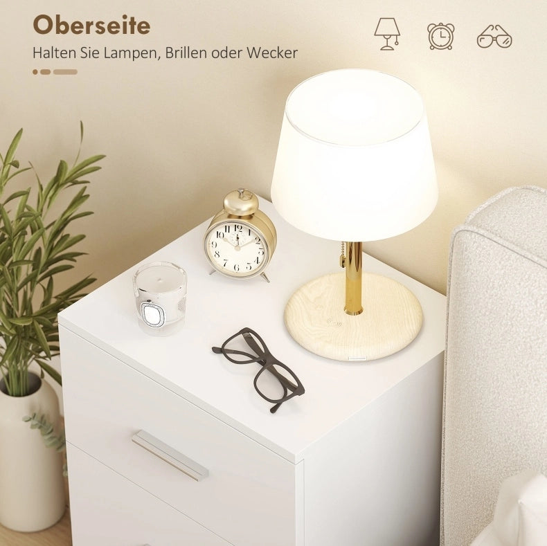 Comodino in MDF bianco con 3 cassetti, 40x35x60 cm, per camera da letto