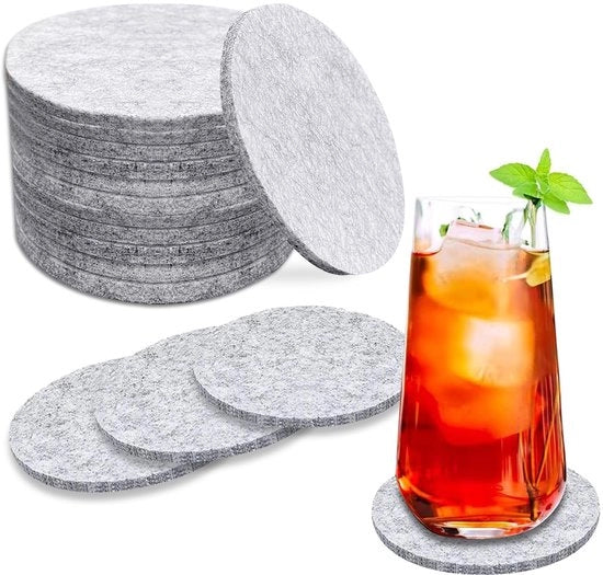 Onderzetters in vilt, set di 16, per bicchieri, con base antiscivolo, lavabili, resistenza al calore, per bar, ristoranti, uffici (grigio chiaro)