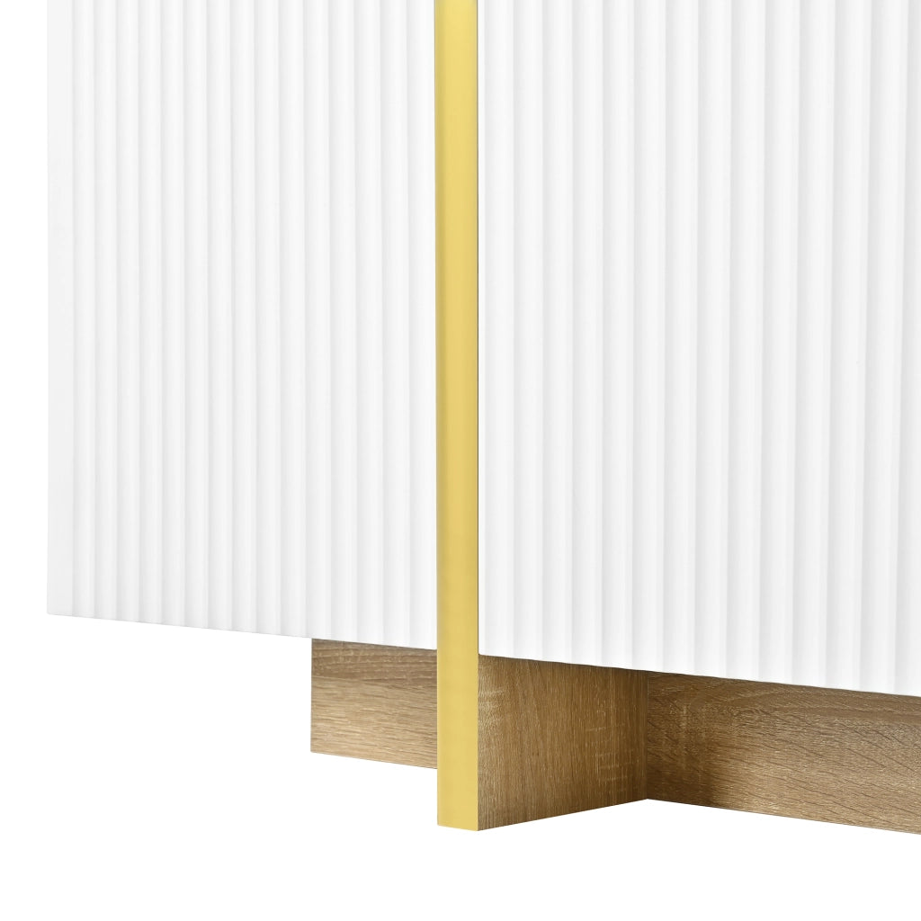 Combinazione mobile TV e credenza con frontali a doghe; 190 cm; MDF e PB; bianca
