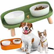 Doppio contenitore ceramico per gatto e cane - bianco e verde