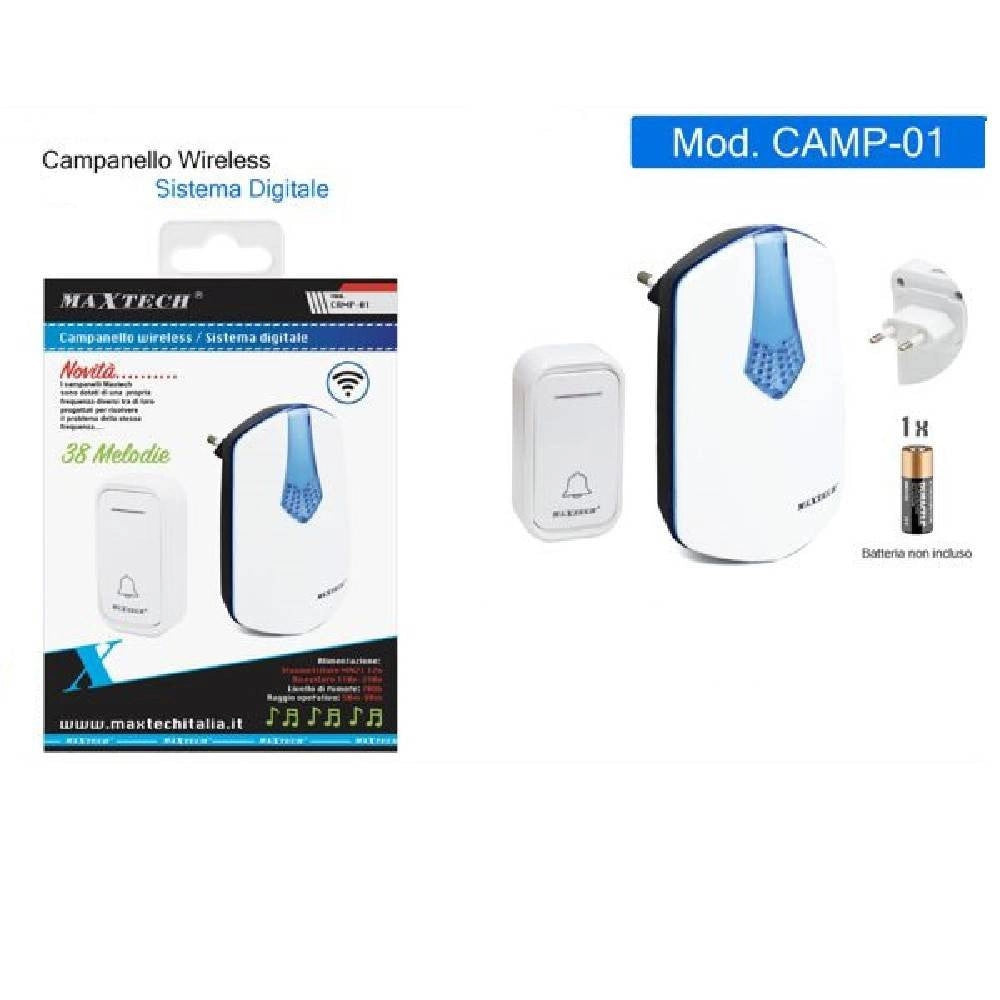 Trade Shop - Campanello Wireless Con Spina Wifi Raggio 80m A Led Senza Fili Maxtech Camp-01 -