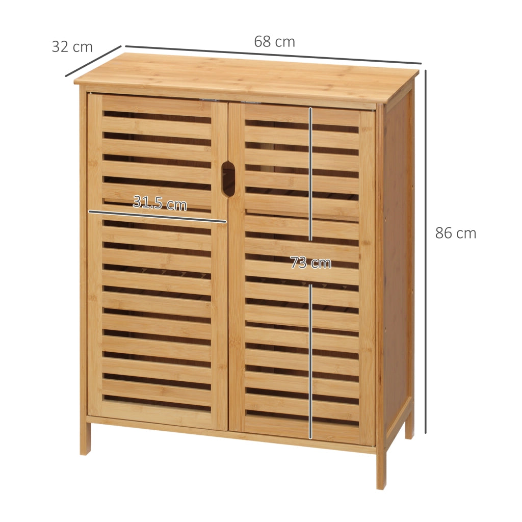 EasyComfort Mobile Bagno Moderno a 2 Ante con 2 Ripiani Ventilati in Bambù, 68x32x86 cm, color Legno