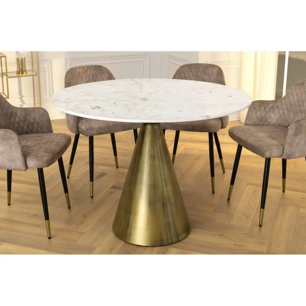Tavolo rotondo SOLEA – Marmo bianco e base oro – Chic e moderno