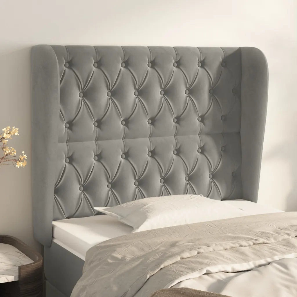 Testiera | Testata ad Orecchio Grigio Chiaro 93x23x118/128 cm in Velluto