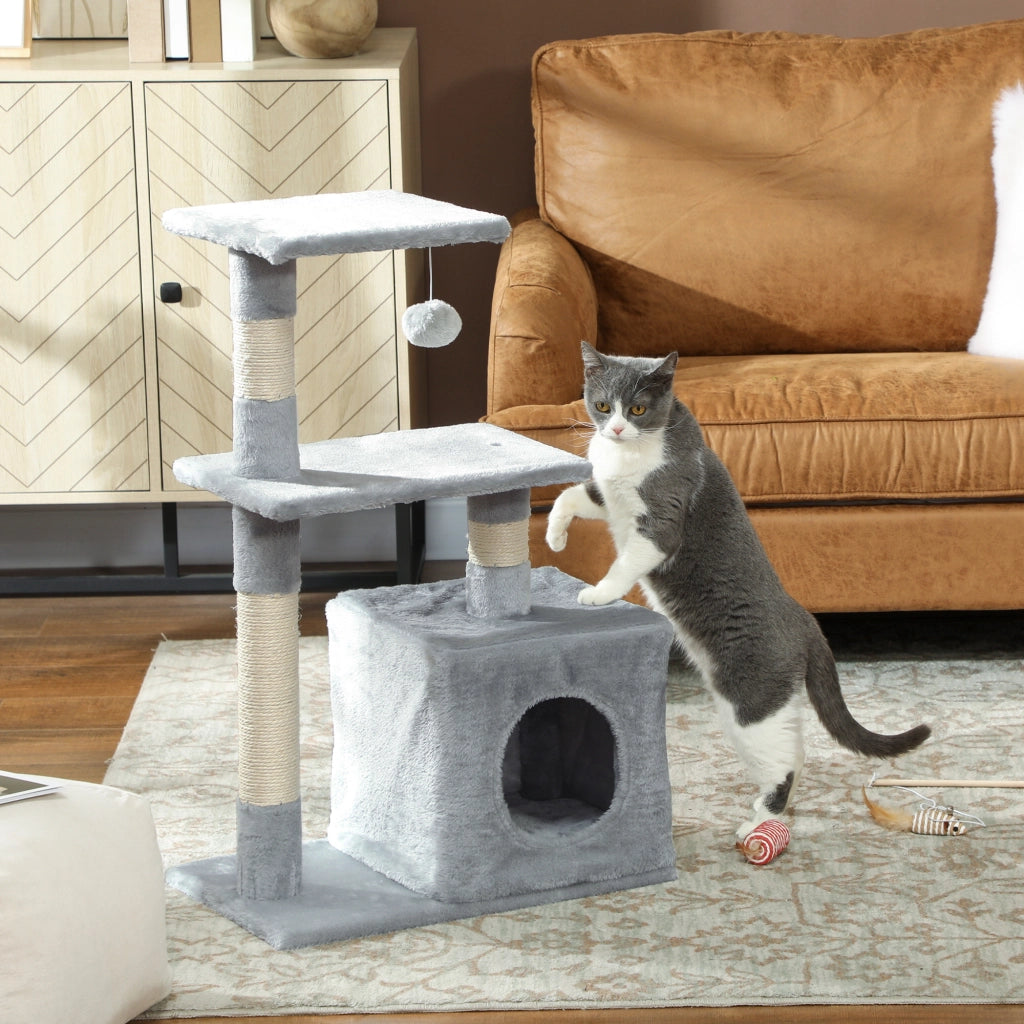 Tiragraffi per Gatti con Sisal e Ripiani ¨C zephmum ¨C 50x30x81,5 cm Grigio