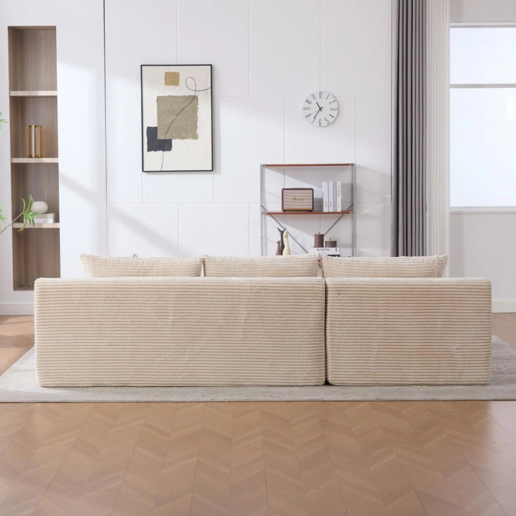 Divano compatto, divano modulare, tessuto chenille, schiuma ad alta elasticità 30D, base antiscivolo, 4 posti, bianco avorio