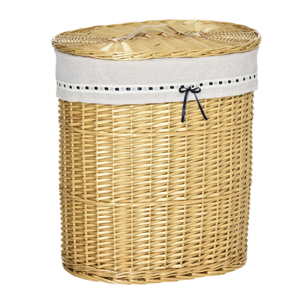 Cesto portabiancheria con coperchio in rattan naturale 100 L