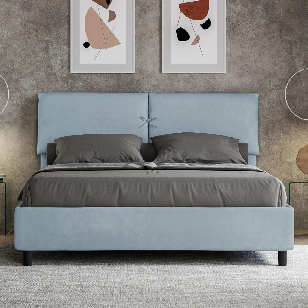 BS COM Letto matrimoniale contenitore imbottito 160x190 microfibra azzurro