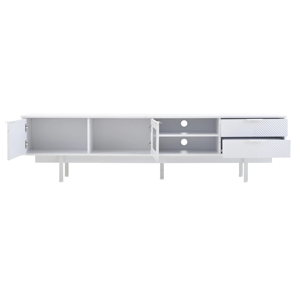 Mobile Porta TV 200 cm Bianco Moderno con 2 Ante e 2 Cassetti per TV fino a 80 Pollici