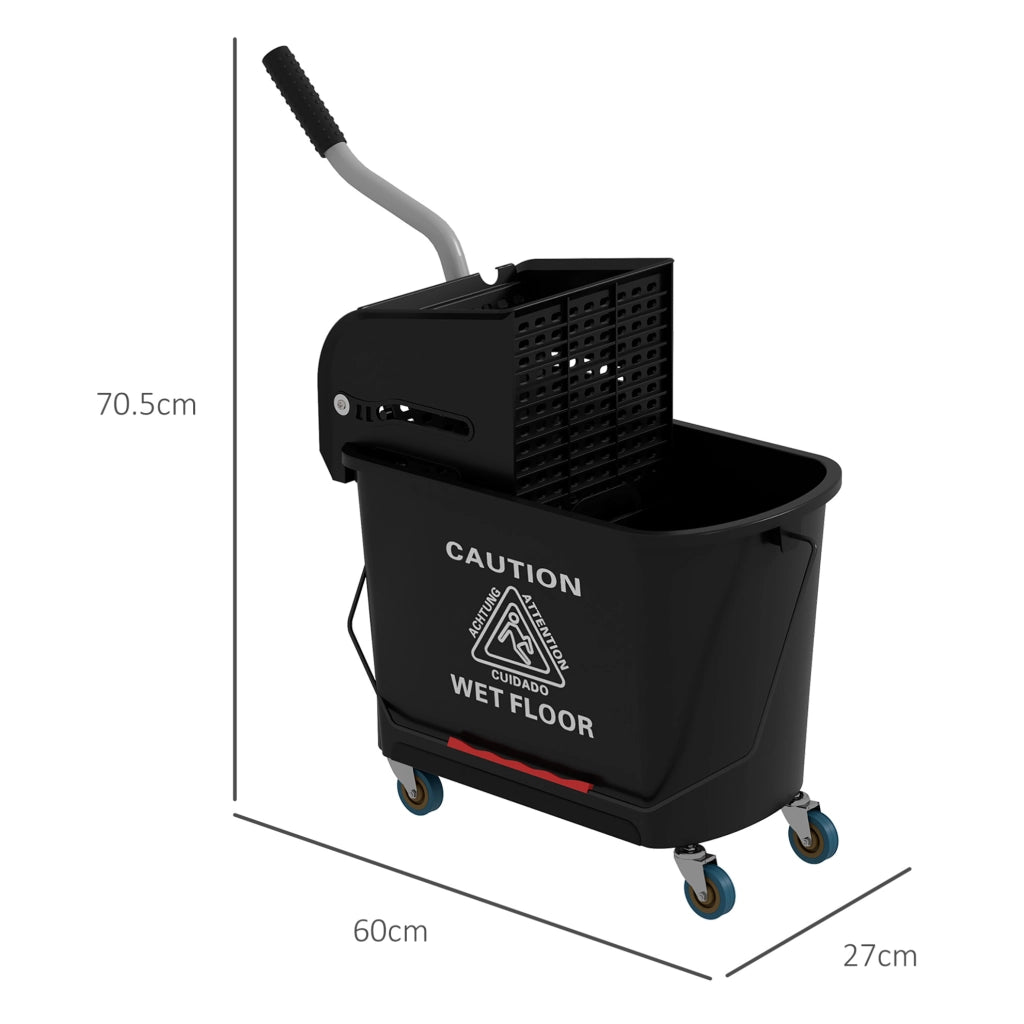 Secchio lavapavimenti nero 20 L con strizzatore e ruote