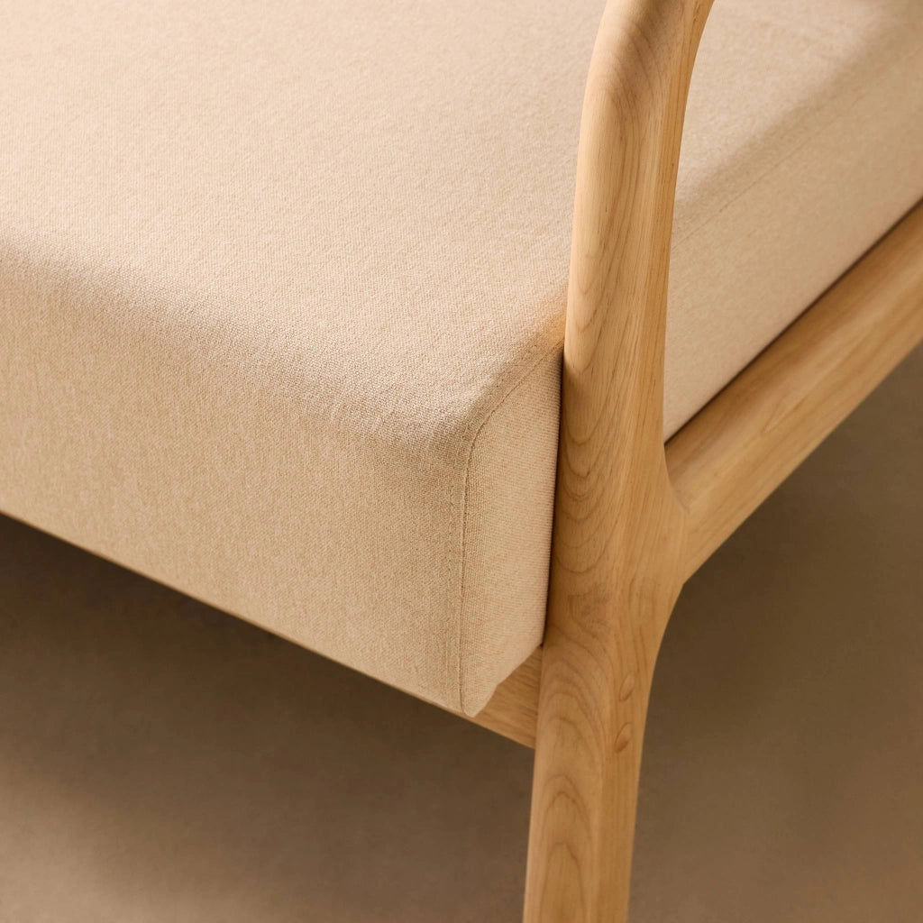 Panca stile scandinavo in legno e tessuto, 2 posti, beige