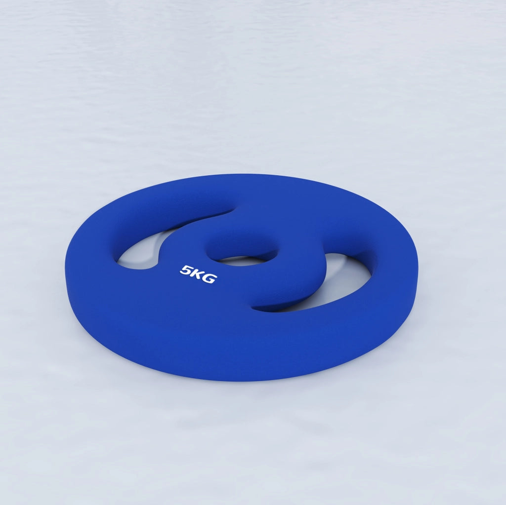 Dischi pesi 20x20x4 cm in plastica blu, 2 x 5 kg, per barra da 2,5 cm –