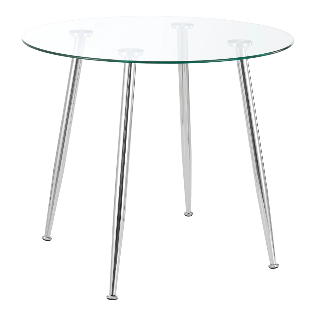 Tavolo da pranzo rotondo con vetro temperato e acciaio 75 x 80 cm cromato trasparente 03_0008704