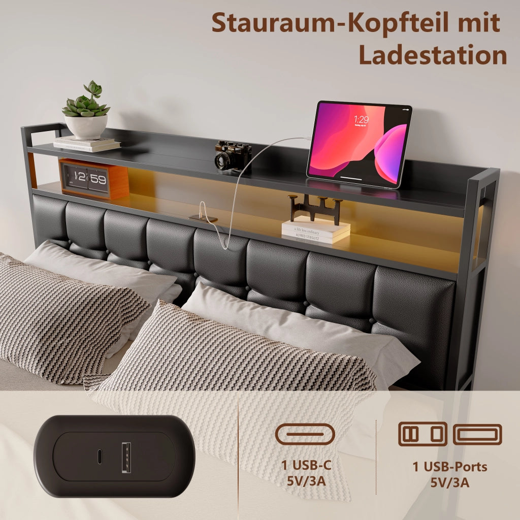 letto in ecopelle nero 160 x 200 cm