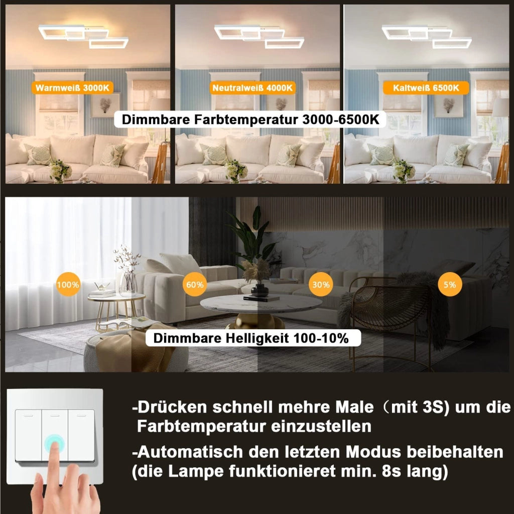 ZMH Lampada da soffitto plafoniera Rhombus Frame 48W dimmerabile per camera letto