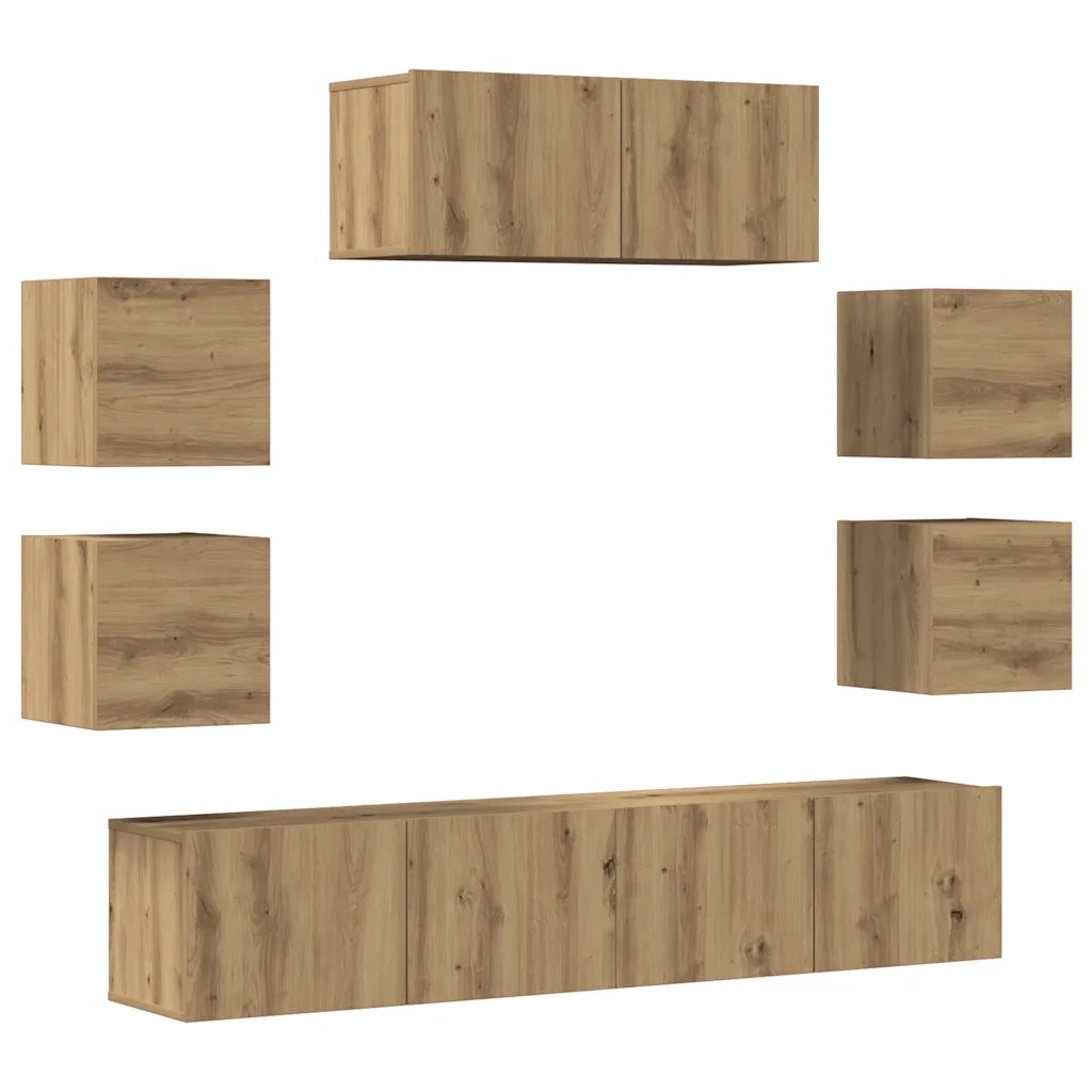 Set Mobile TV 7 pz Montato a Parete Rovere in Legno Multistrato 3329014