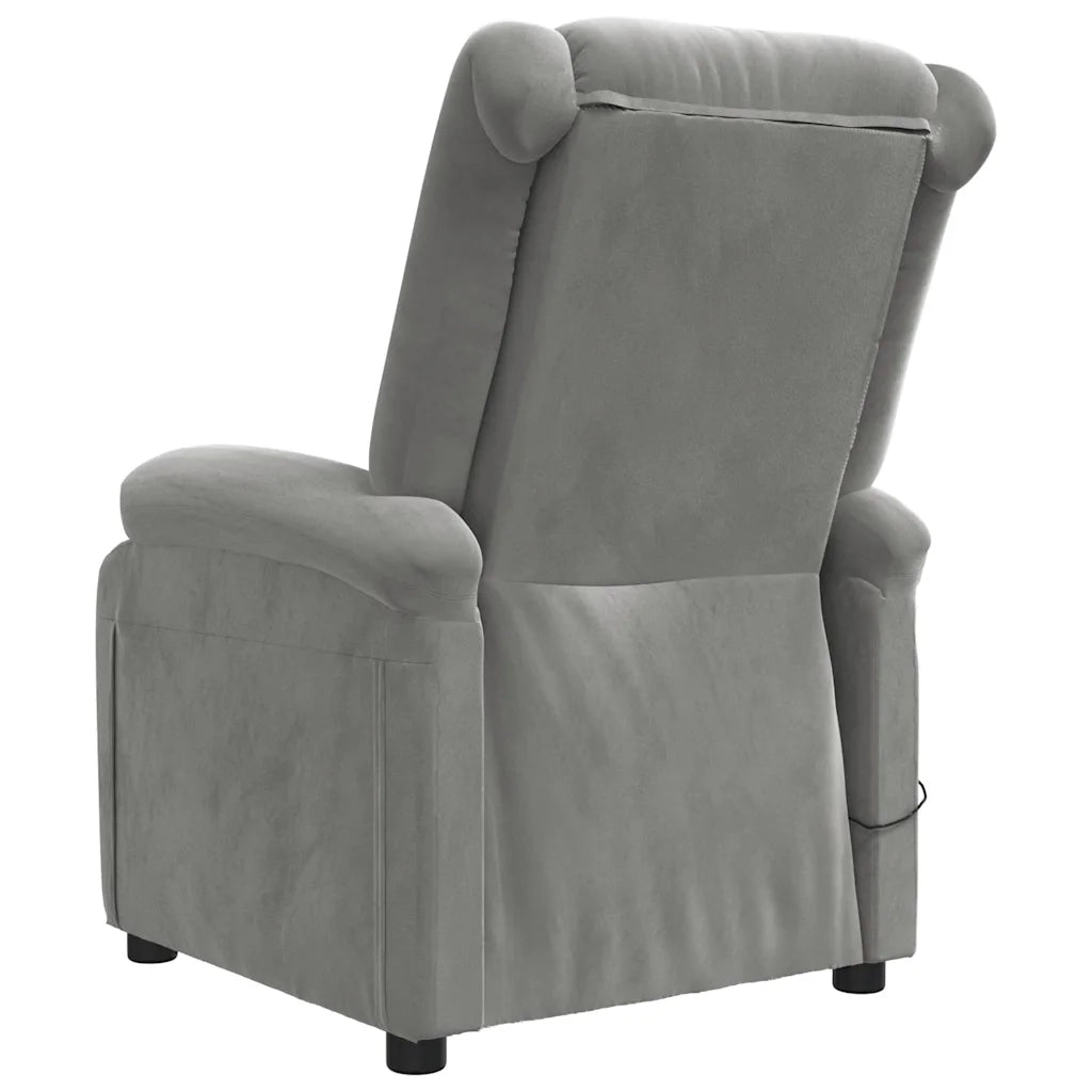Poltrona Massaggiante | Sedia Relax Grigio Chiaro in Velluto