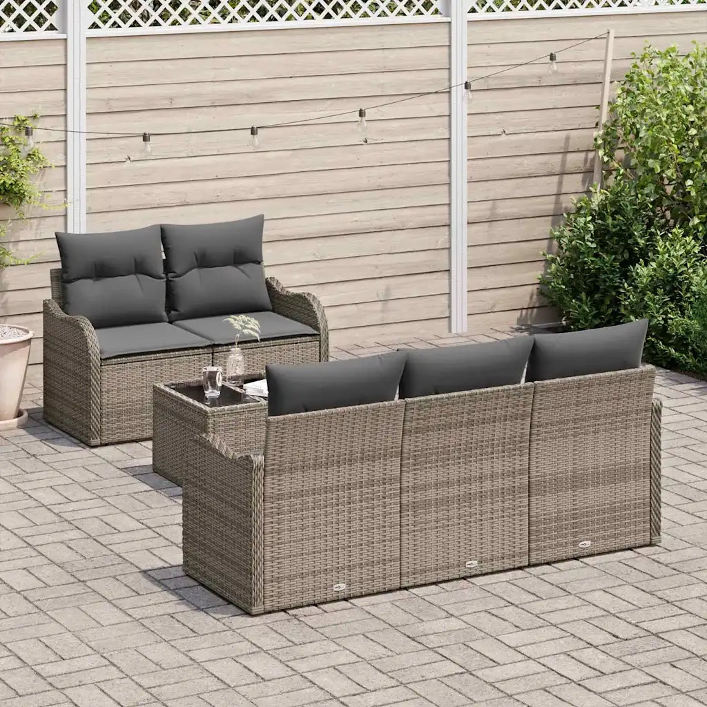 Set Divano da Giardino 6 pcs Grigio Polyrattan, Acciaio e Vetro