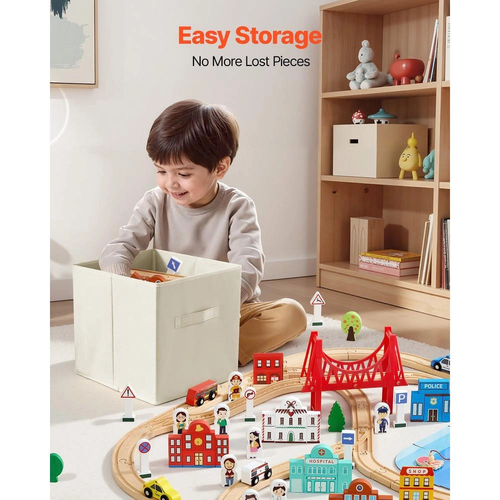 Ferrovia Ponte Tunnel 113 Pezzi Trenino Bambini 3-8 Anni Binari Legno Contenitore Compatibile Marche