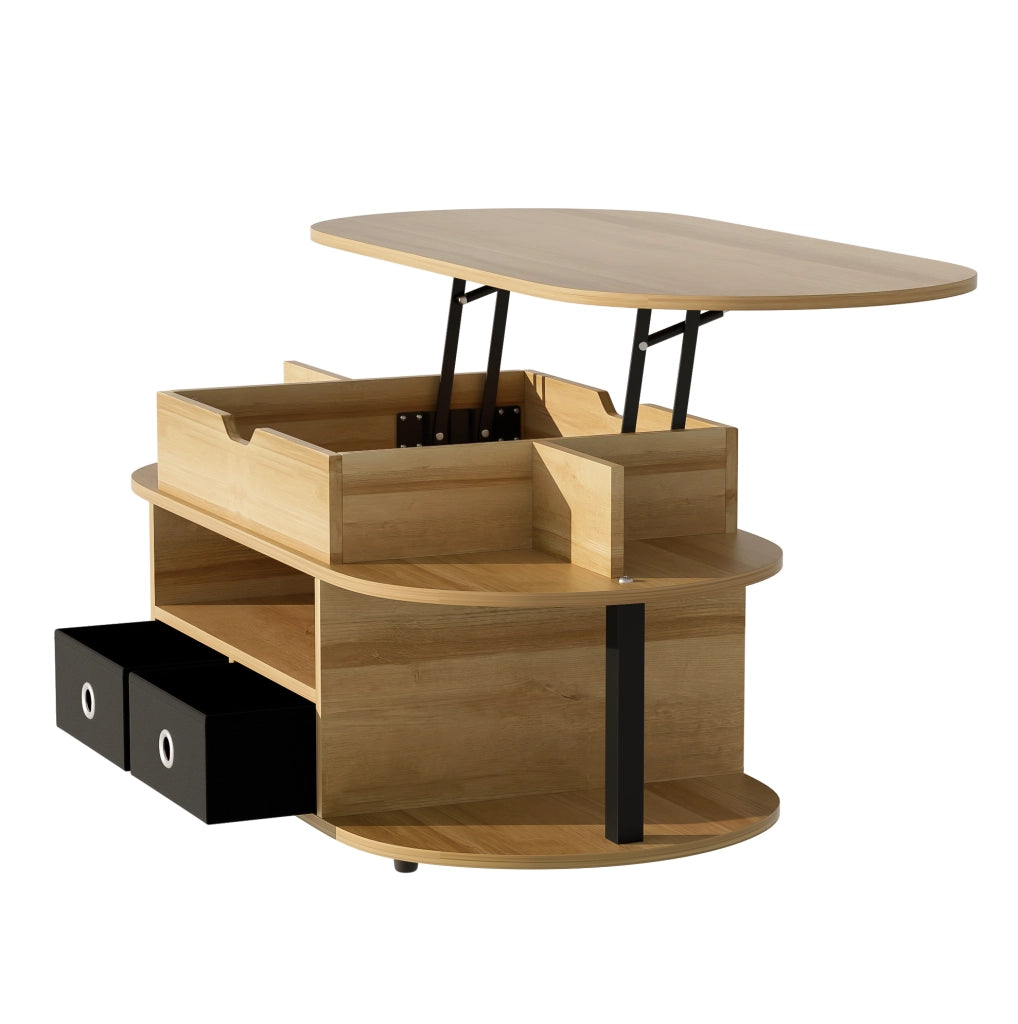 Tavolino da caff¨¨ 105x50 cm con piano sollevabile e 2 cassetti in tessuto nero