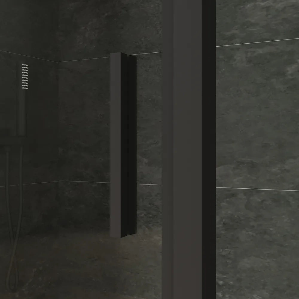 Box doccia slim 80x100cm con apertura a battente e parete fissa profili nero opaco e vetro 6mm trasparente h190| Portofino