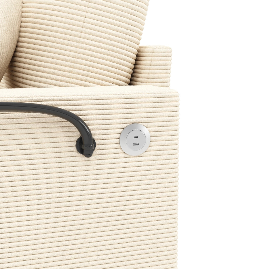 Divano 2 posti beige in velluto a coste con USB, USB-C e portabevande