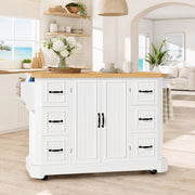 Isola da cucina mobile con 2 ante e 6 cassetti su 5 ruote in MDF e metallo bianco 120 × 45 × 91 cm