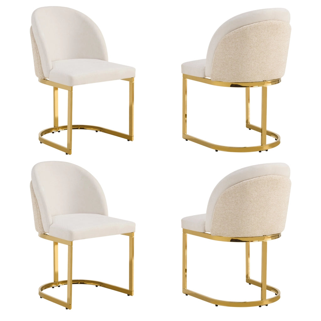 Set 4 sedie da pranzo in ciniglia beige con gambe dorate in metallo HOMVRA