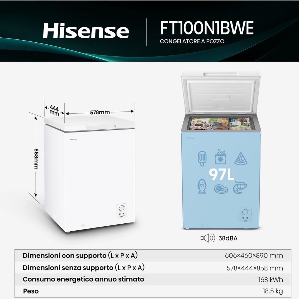 Hisense Congelatore LIB 97l Oriz. L58xP45 Cl.E FT100N1BWE