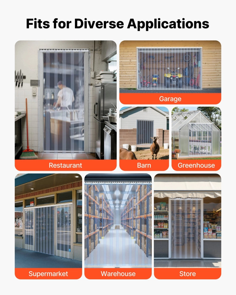 Tenda a Strisce in PVC Trasparente per Porte 1,5 x 2,4 m Spessore 2 mm 10 Pezzi Robusta e Resistente per Magazzino Garage Officina MS-0021