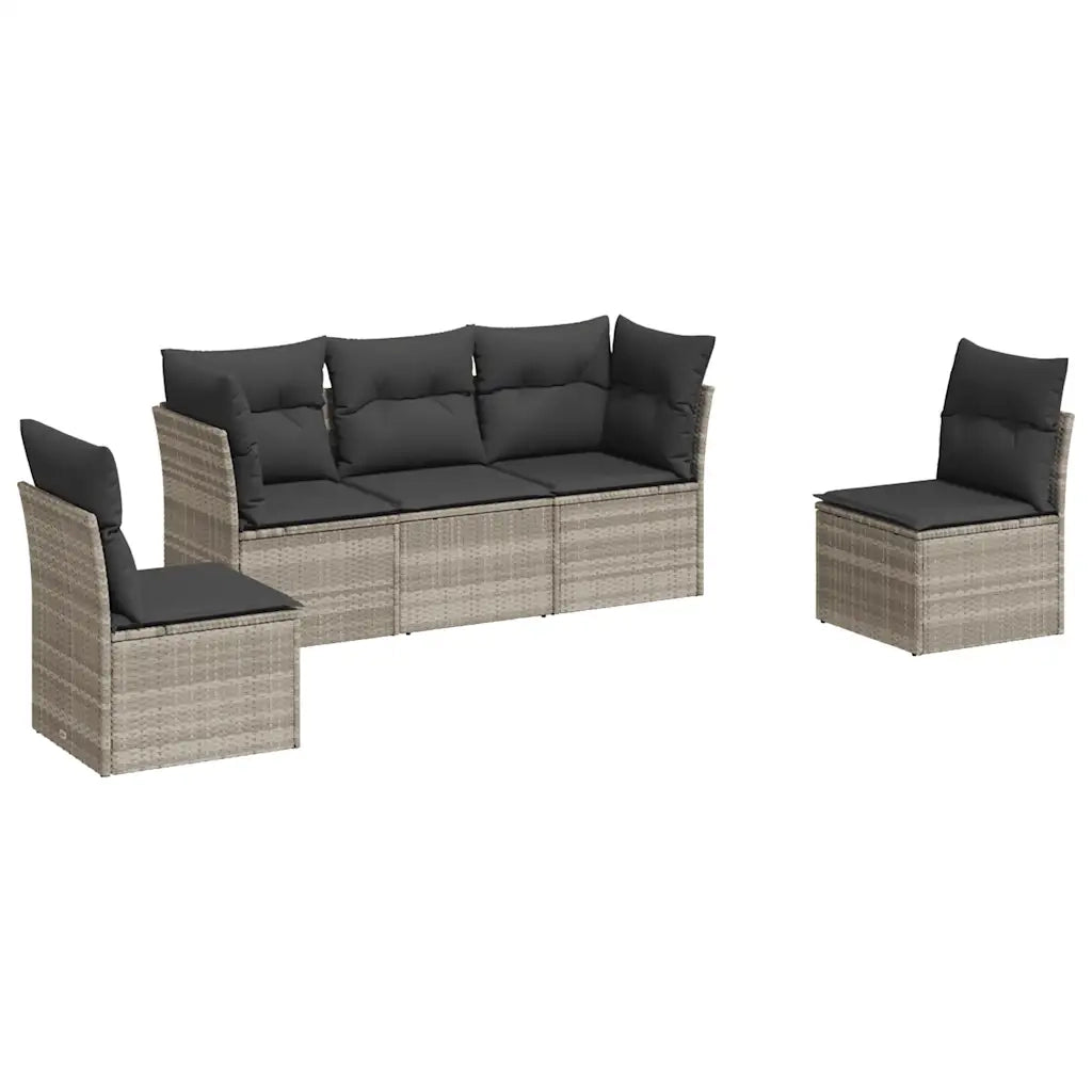 Set Divano da Giardino 5pz | Set Salotto da Giardino con Cuscini Grigio Chiaro Polyrattan