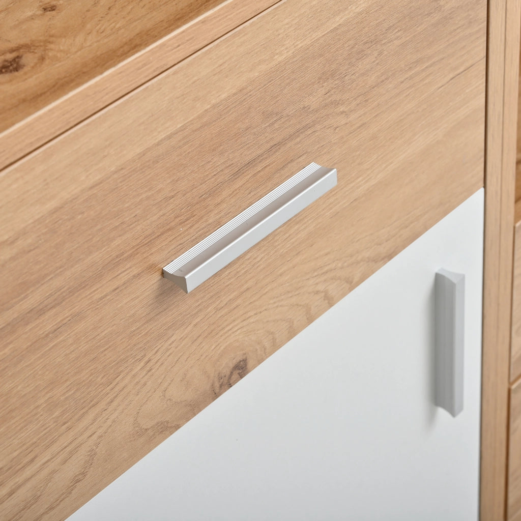 GARDEROBA MULTIFUNZIONE 120x32x178 cm Bianco e Naturale con specchio e LED