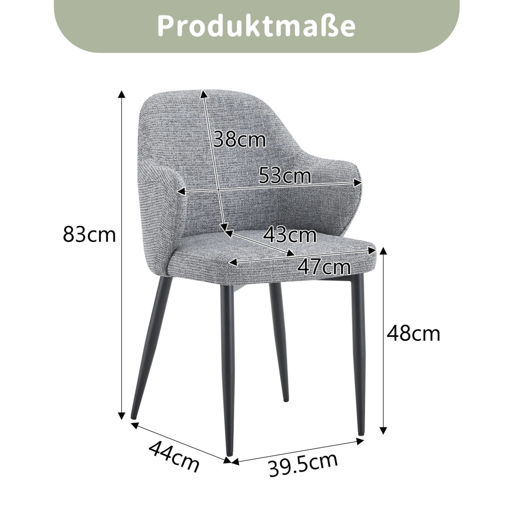 Set di 2 sedie da pranzo in tessuto grigio e metallo nero