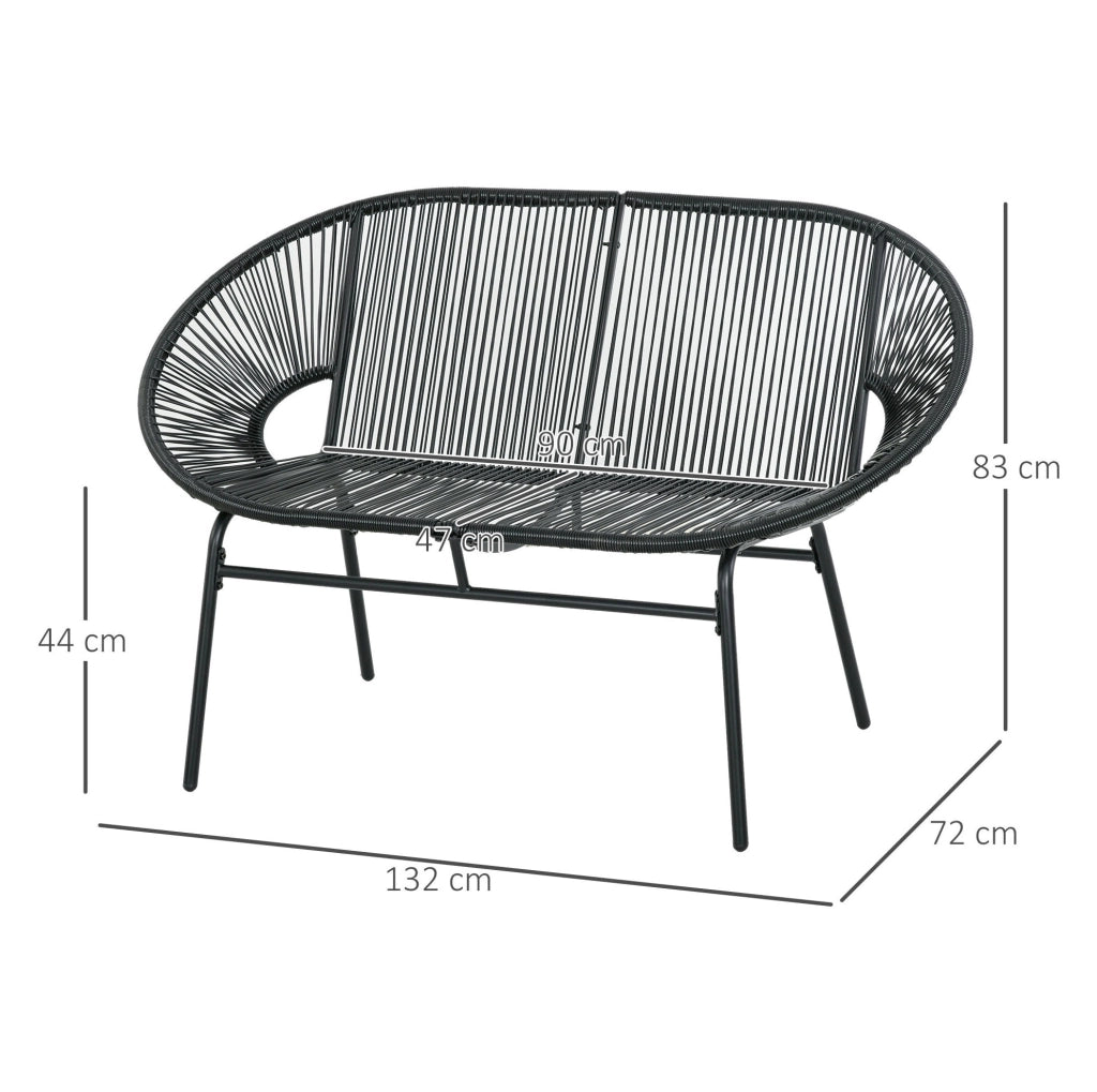 Divanetto da esterno 2 posti in rattan PE nero 132 cm