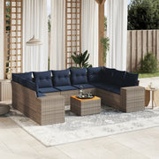Set Divani da Giardino 10 pz con Cuscini Grigio in Polyrattan 3225592
