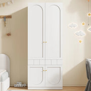 Armadio bianco a 2 ante con appendiabiti, cassetti a pressione e ripiani fissi 80×50×200 cm