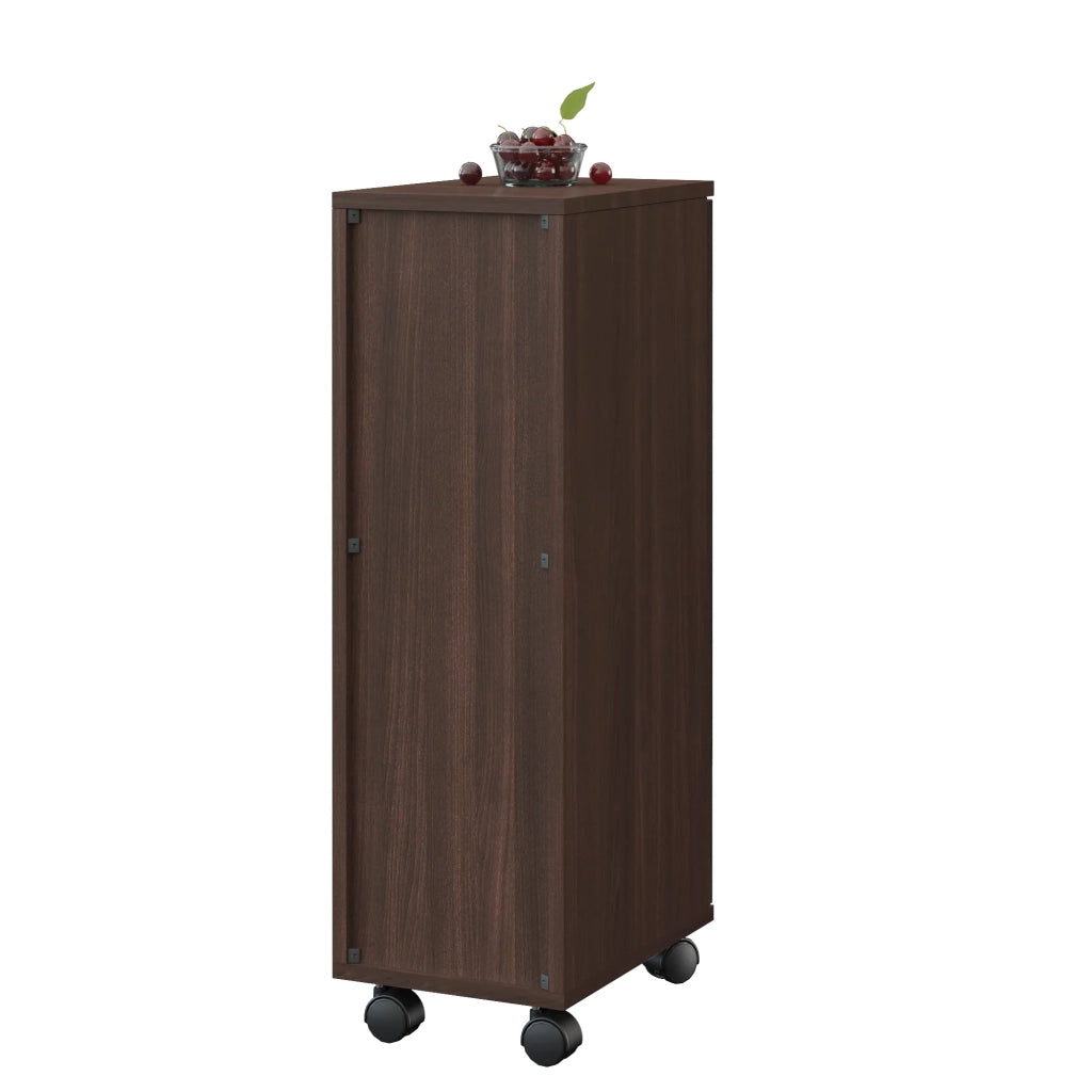 Mobile porta rifiuti 1 anta, armadio cucina scorrevole in noce lucido con ruote nere, per cucina e sala da pranzo, 24,2x35,1x80,2 cm