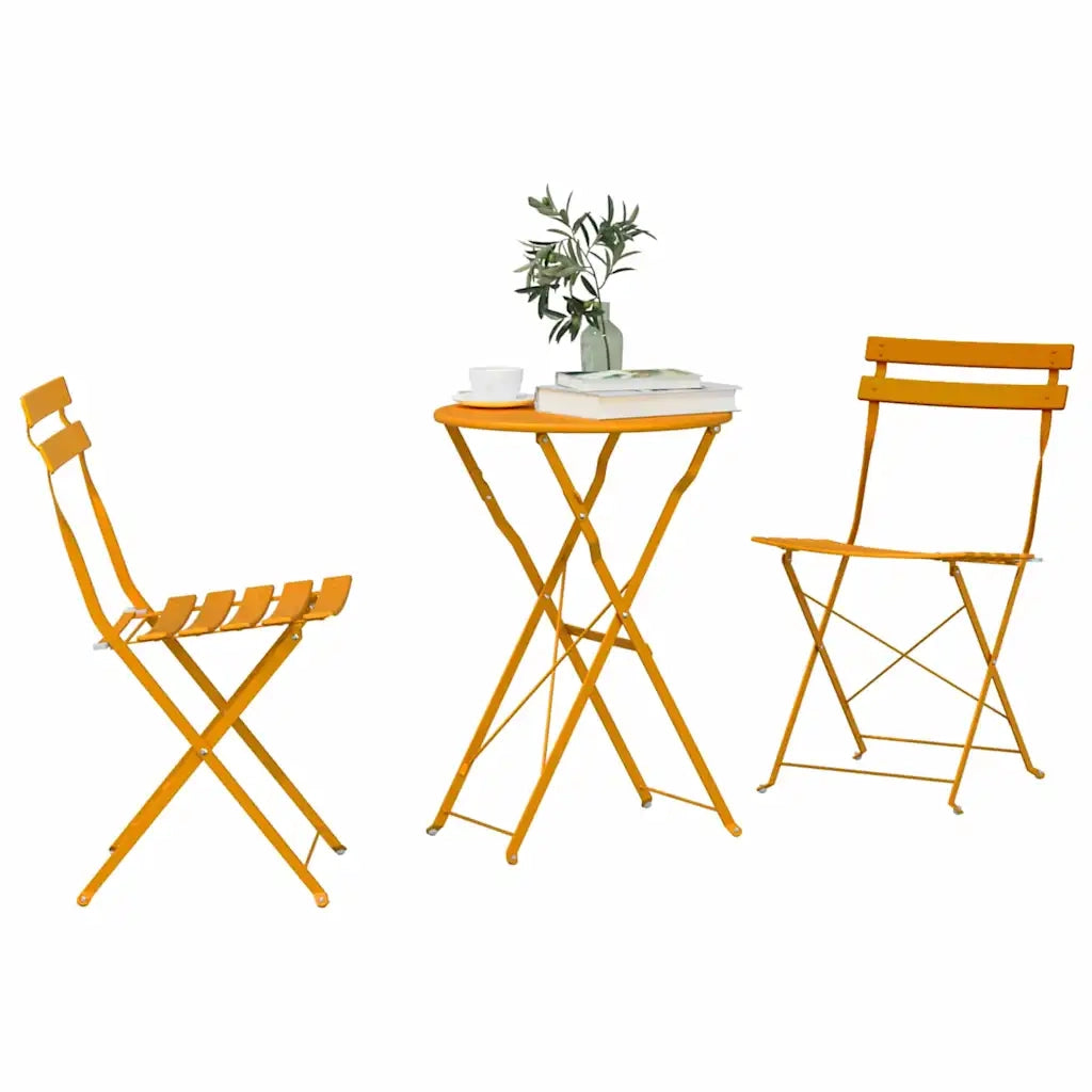 Set Bistro Pieghevole 3 pz | Set Salotto da Giardino Senape Acciaio