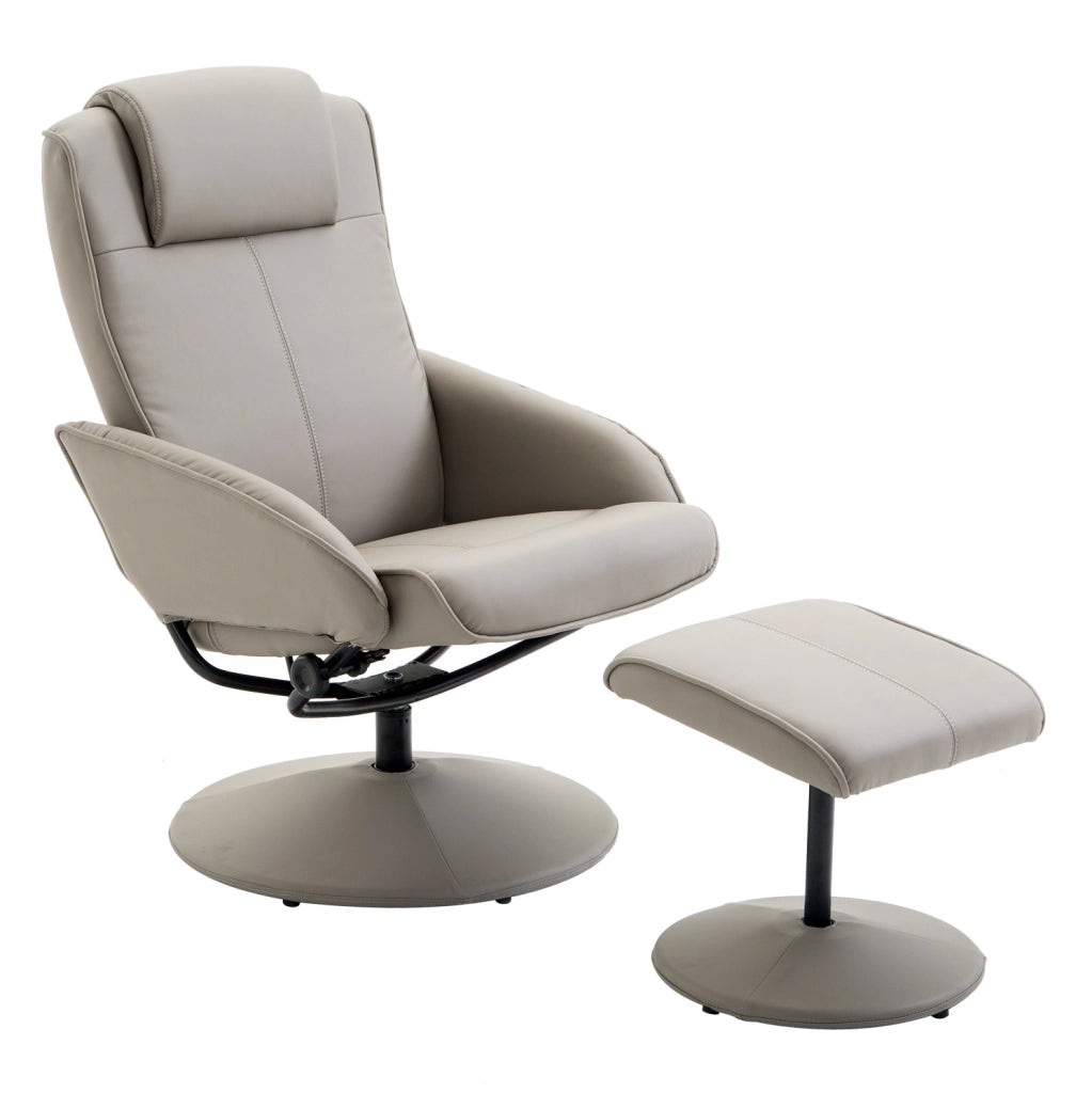 Poltrona Relax Girevole 360° con Poggiapiedi in Ecopelle Grigia, 78×67×98 cm