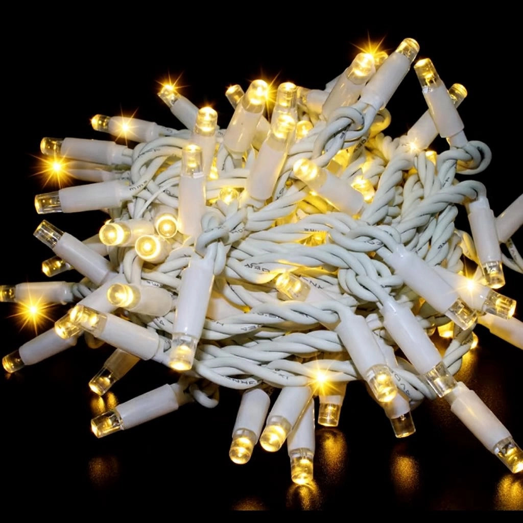 CATENA LUMINOSA PROFESSIONALE CIELO STELLATO 100 LED CAVO BIANCO 10M PROLUNGABILE - LUCE CALDA FISSA E CALDA FLASH INTERMITTENTE PER ESTERNI E INTERNI