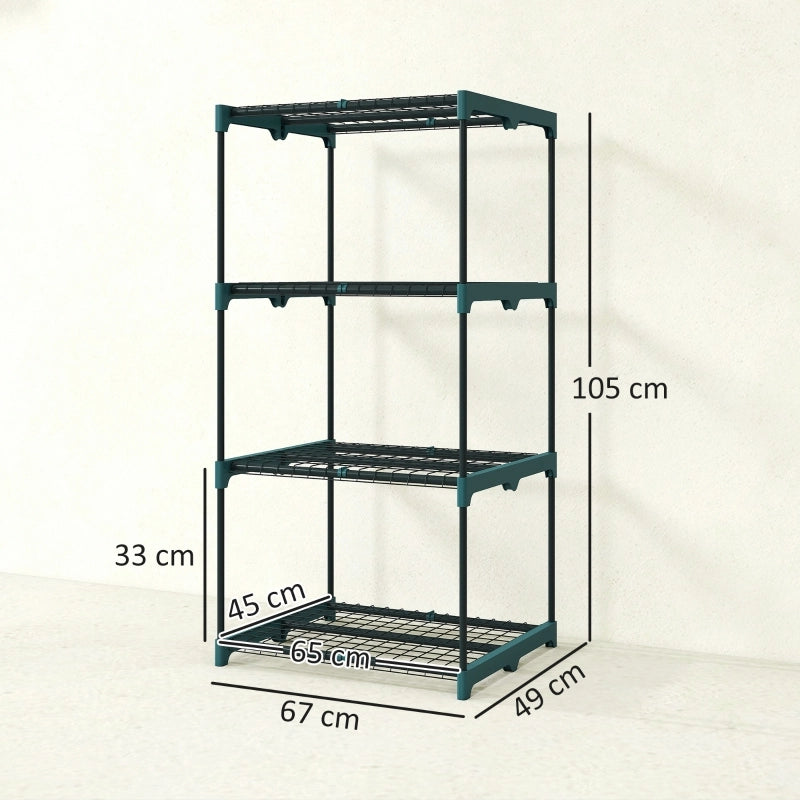 Scaffale portapiante a 4 ripiani in acciaio e plastica verde scuro per balcone terrazza e interni 67 × 49 × 105 cm