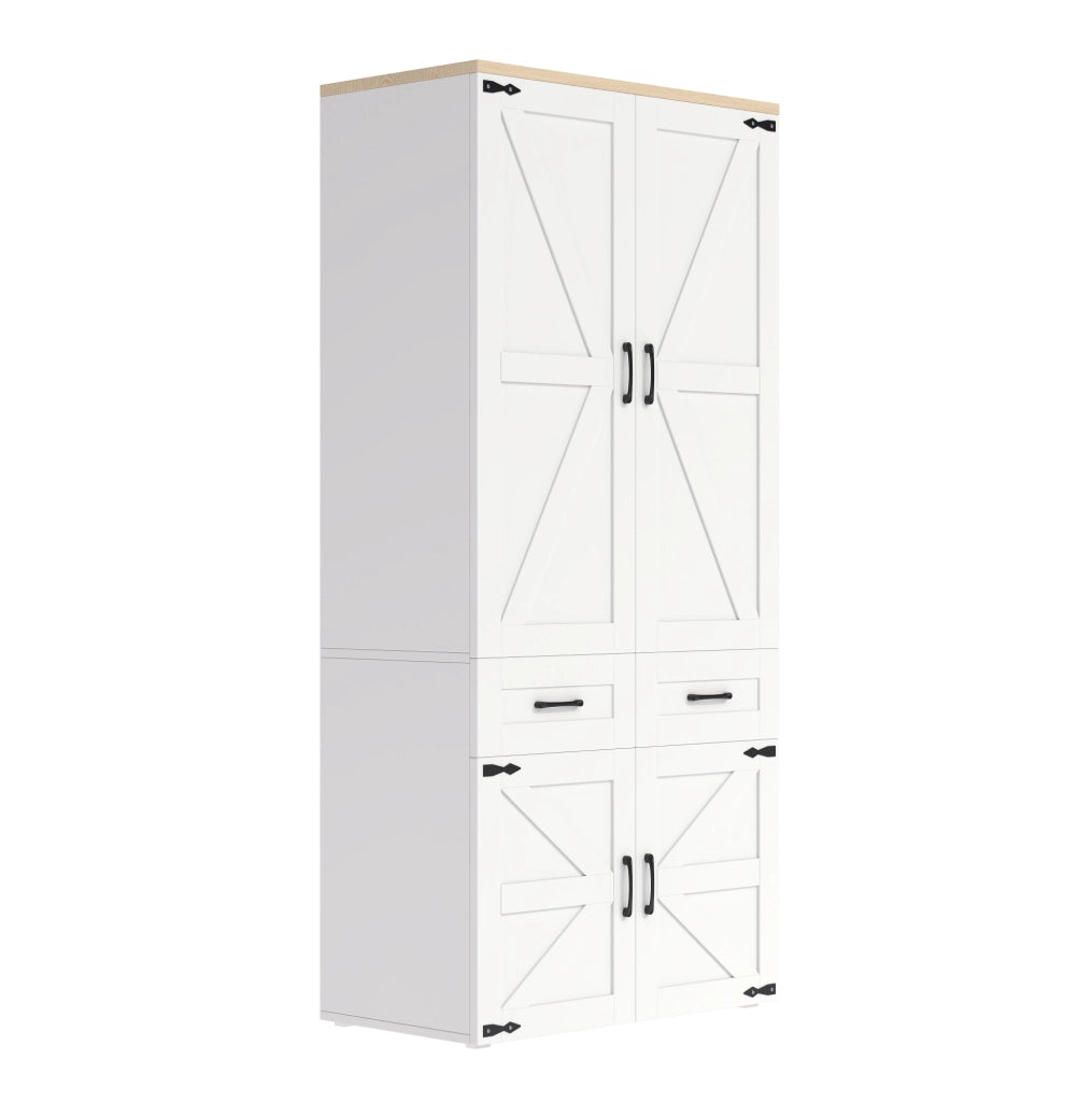 Armadio guardaroba 4 ante con 5 cassetti e 2 appendiabiti; 90x50x200 cm; MDF bianco