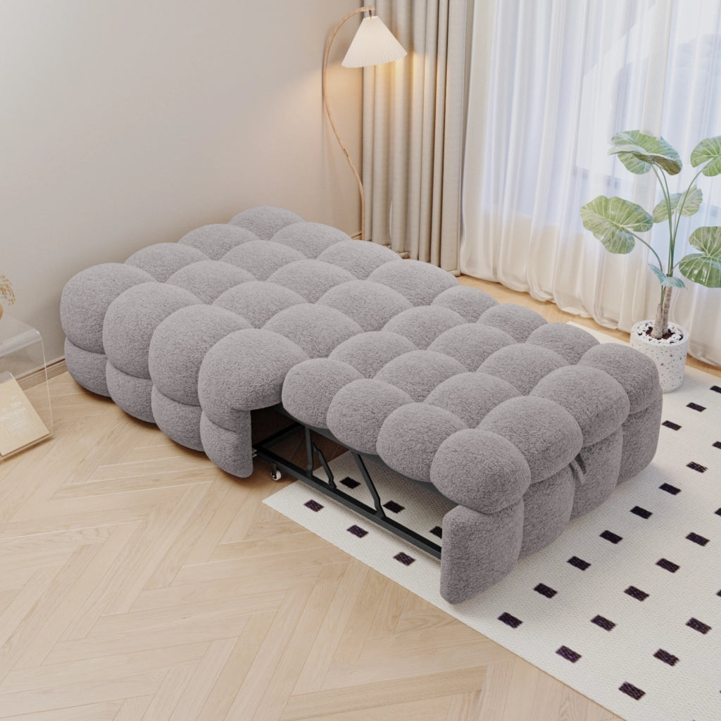 Letto singolo trasformabile in pouf 183 × 76 cm in bouclé grigio con imbottitura in schiuma