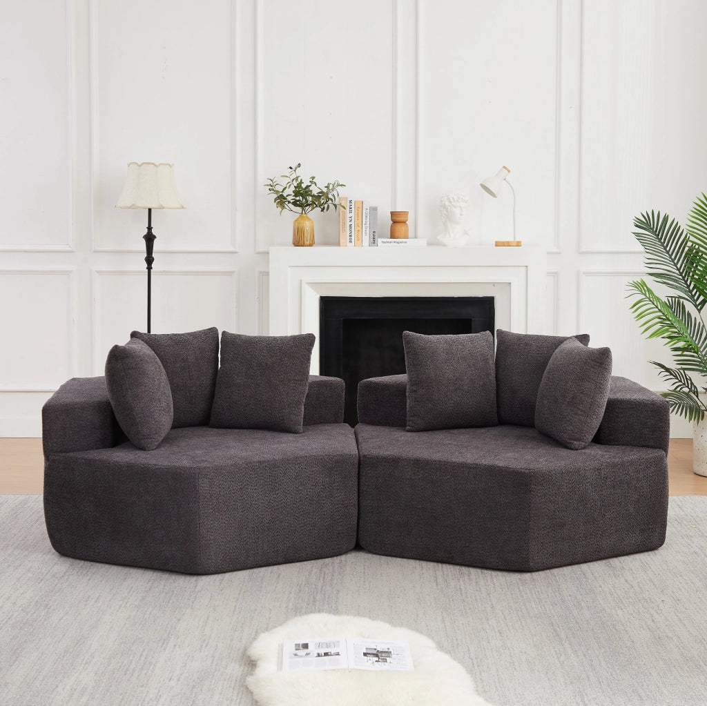 Poltrona singola esagonale in chenille morbido con design modulare e tre cuscini