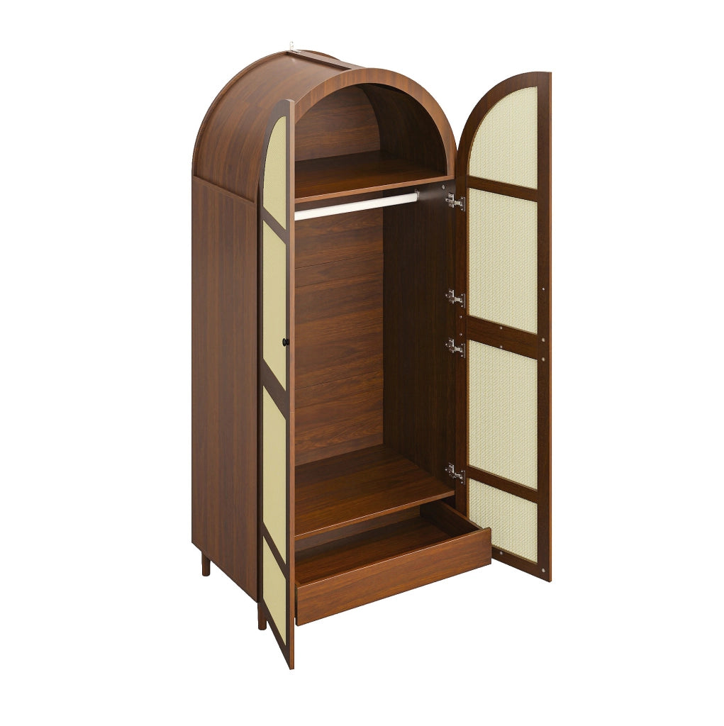 Armadio con ante curve in rattan, 80x50x179 cm