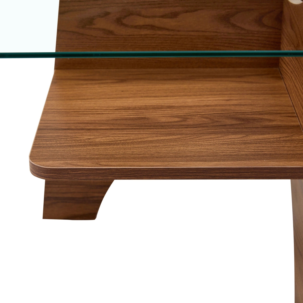 Tavolino da salotto quadrato 80x80 cm in vetro e MDF effetto noce HOMVRA