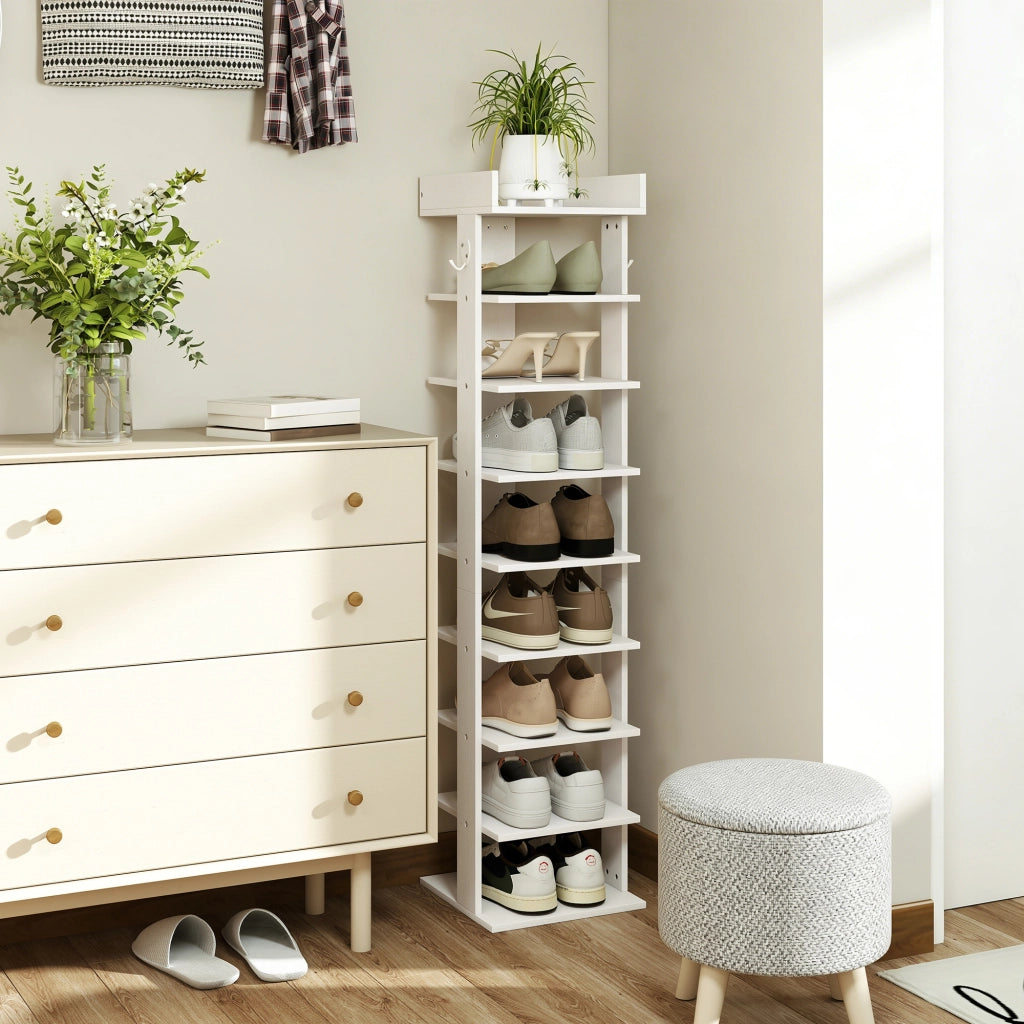 Scarpiere a 9 livelli con ripiano superiore e 2 ganci ¨C Minimal ¨C bianco 30x30x128,4cm