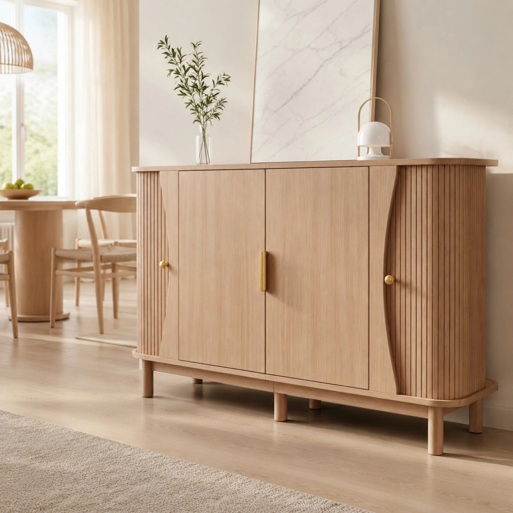 Madia con 2 ante e 3 vani ripiano regolabile in MDF naturale portata 60 kg per soggiorno e ingresso 140 × 40 × 88 cm