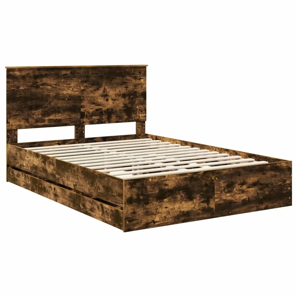 Struttura del letto con cassetto-Giroletto con contenitore-Rete del Letto Rovere fum¨¦ 135 x 190 cm 367609